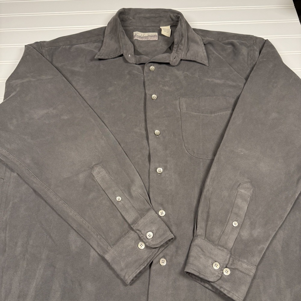 Fieldmaster Long Sleeve Button Up Shirt Men's Large Grey Suede‎ Polyester GUC